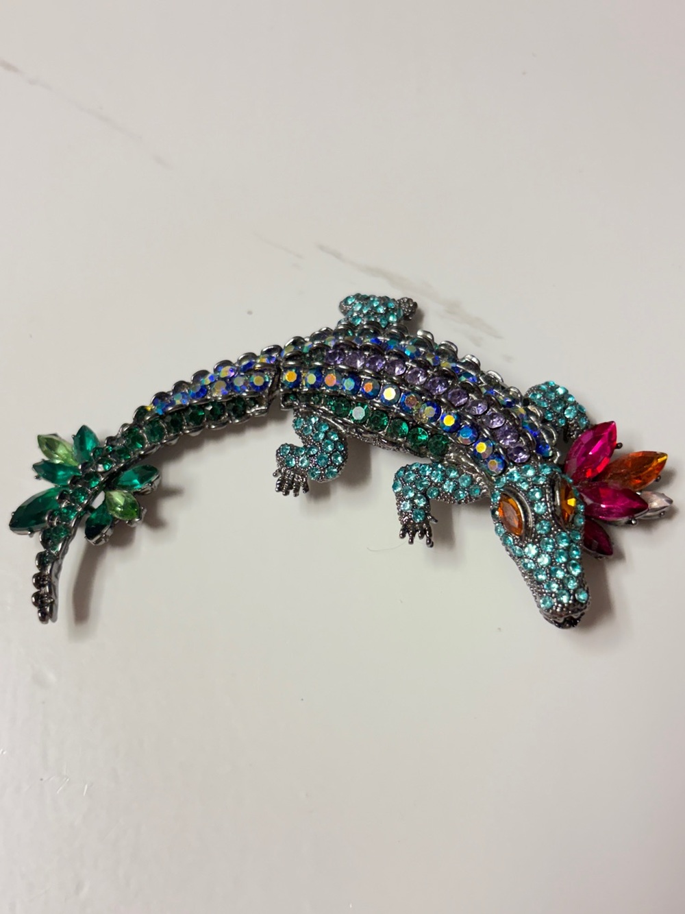 Sparkling Multicolor Crystal Lizard Aligator Pin Brooch Movable Tail